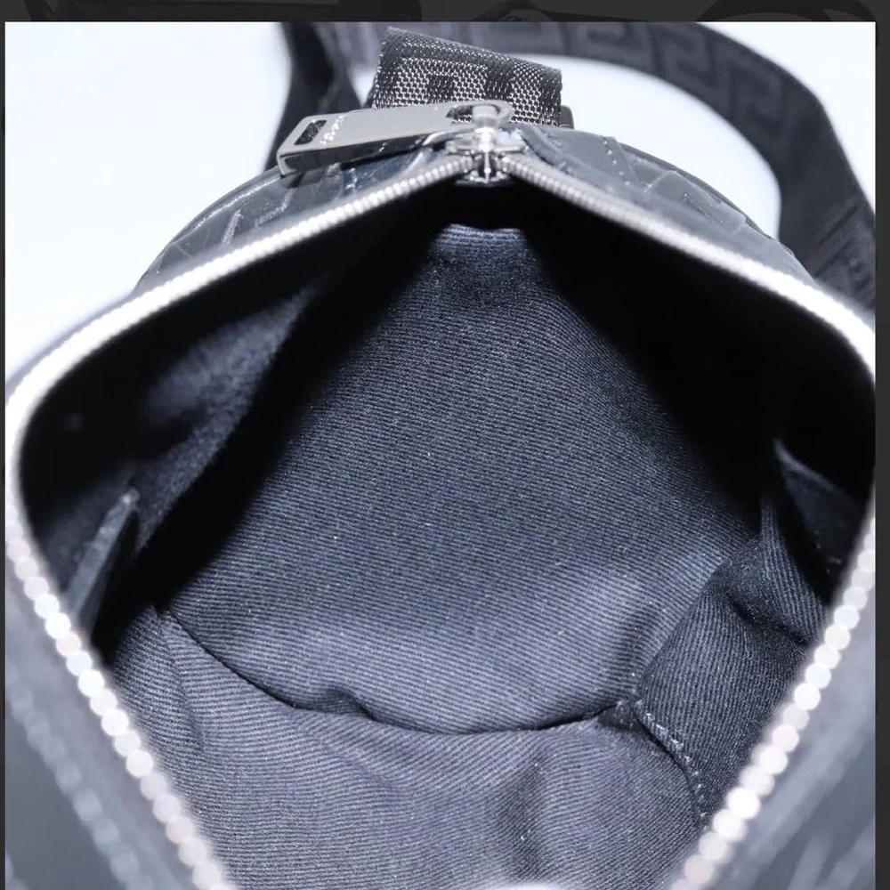 VERSACE 2-1 Shoulder Bag Leather Black Silver & attached cardholder unisex